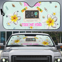 Personalized Hawaii Back To School Dolphin Auto Sun Shade Grid Notebook Background With Dolphin Mascot And Plumeria Flowers TS04 Green White - Polynesian Pride