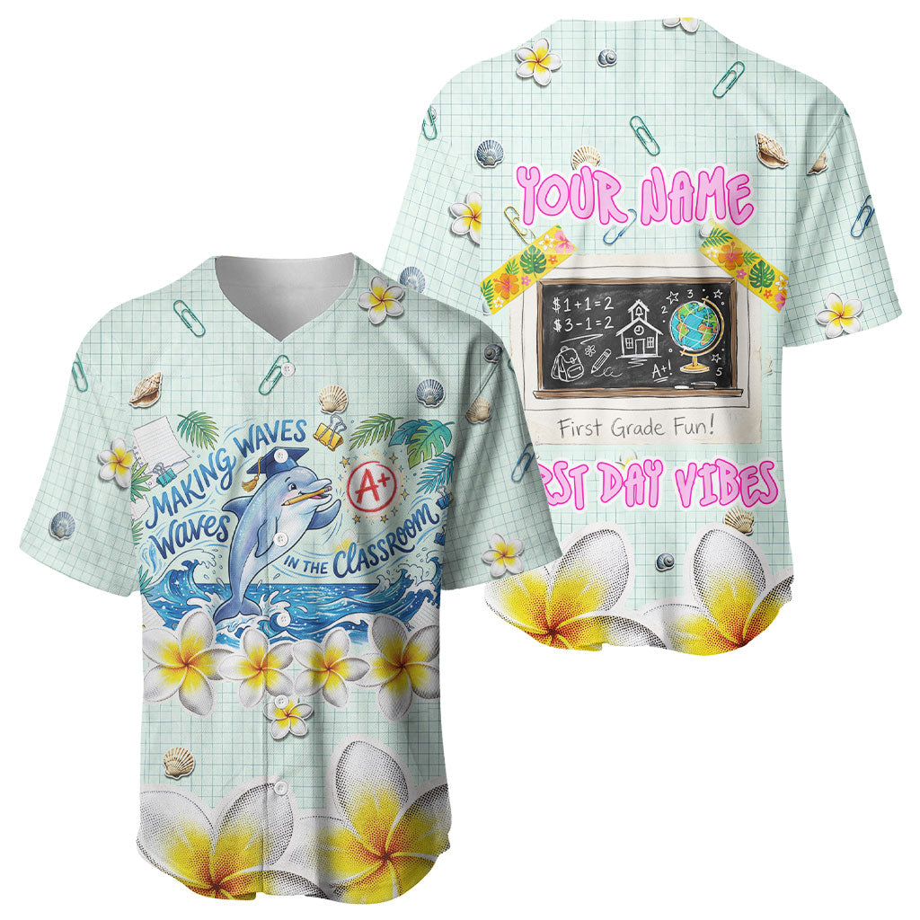 Personalized Hawaii Back To School Dolphin Baseball Jersey Grid Notebook Background With Dolphin Mascot And Plumeria Flowers TS04 - Polynesian Pride