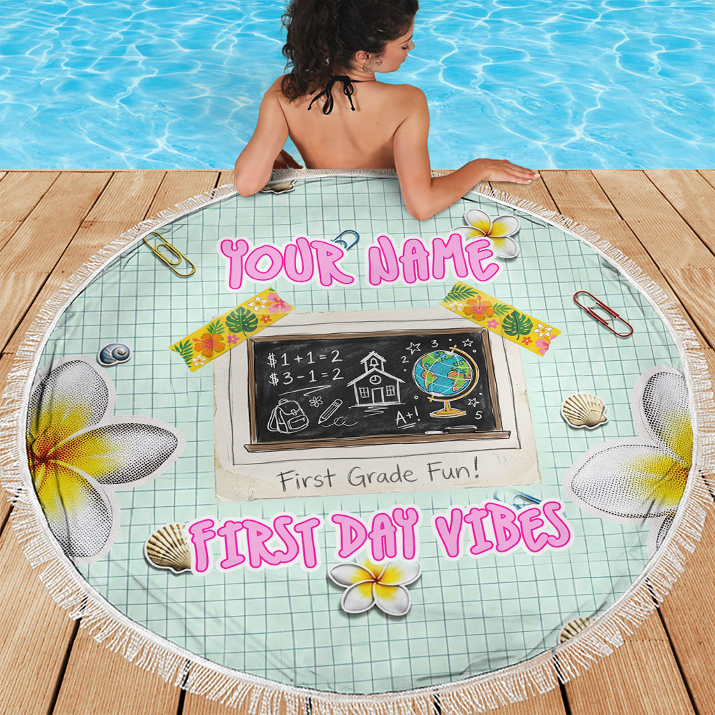 Personalized Hawaii Back To School Dolphin Beach Blanket Grid Notebook Background With Dolphin Mascot And Plumeria Flowers TS04 - Polynesian Pride