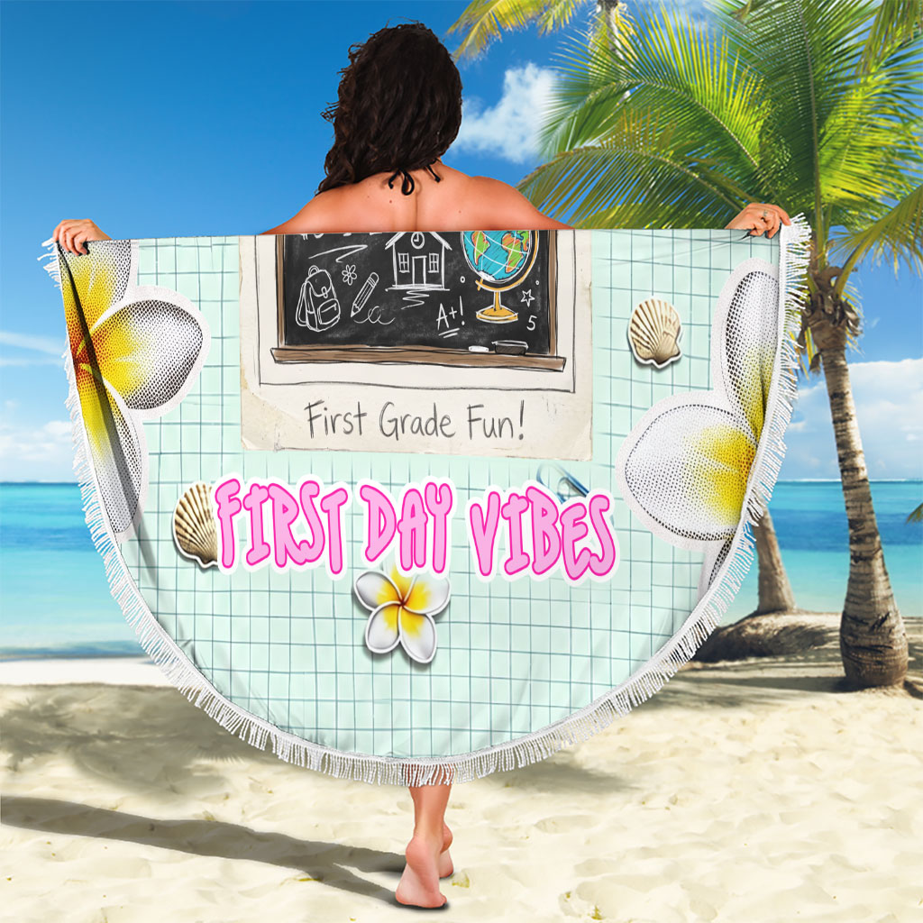 Personalized Hawaii Back To School Dolphin Beach Blanket Grid Notebook Background With Dolphin Mascot And Plumeria Flowers TS04 - Polynesian Pride