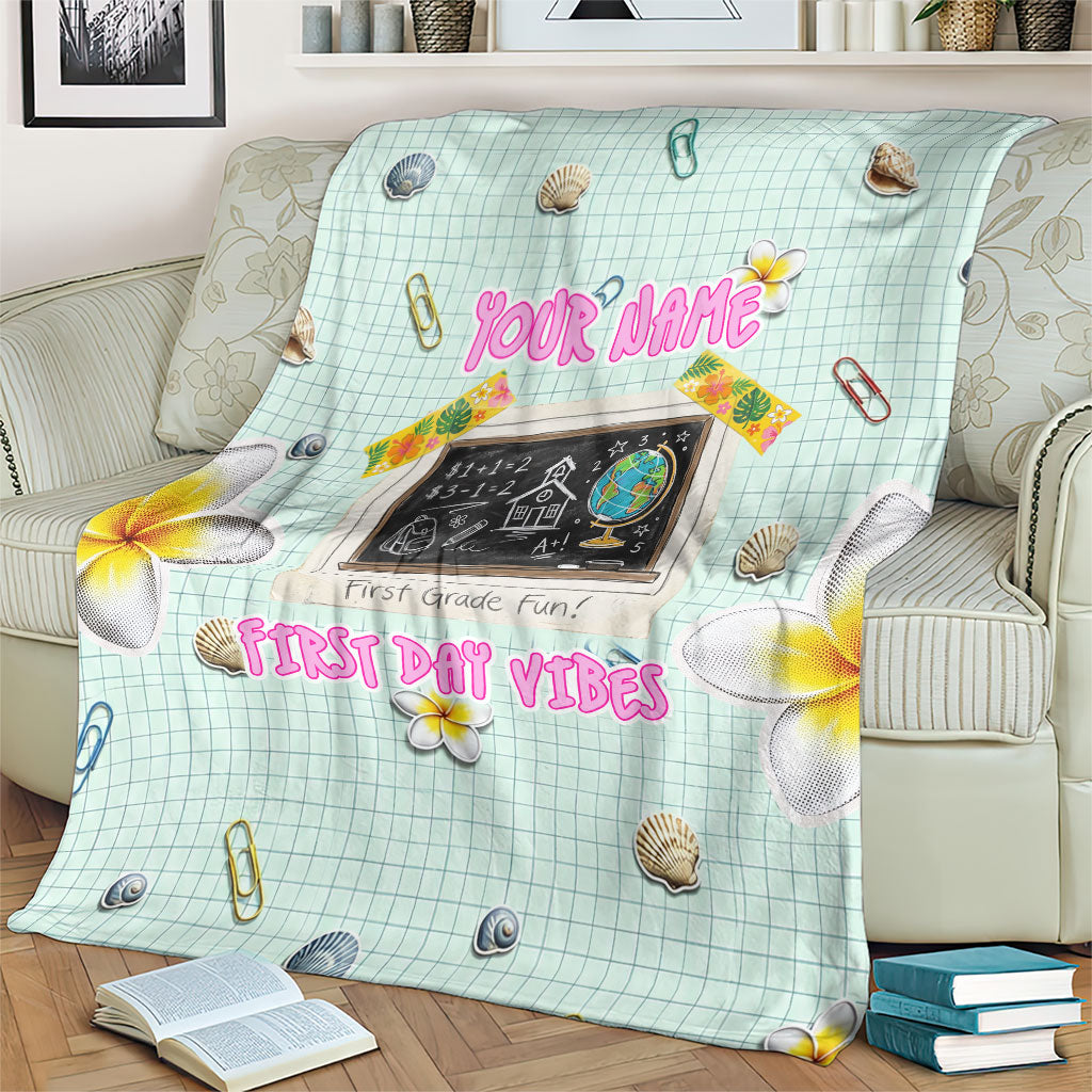 Personalized Hawaii Back To School Dolphin Blanket Grid Notebook Background With Dolphin Mascot And Plumeria Flowers TS04 - Polynesian Pride