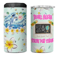 Personalized Hawaii Back To School Dolphin 4 in 1 Can Cooler Tumbler Grid Notebook Background With Dolphin Mascot And Plumeria Flowers TS04 One Size: 16 oz Green White - Polynesian Pride