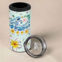 Personalized Hawaii Back To School Dolphin 4 in 1 Can Cooler Tumbler Grid Notebook Background With Dolphin Mascot And Plumeria Flowers TS04 - Polynesian Pride
