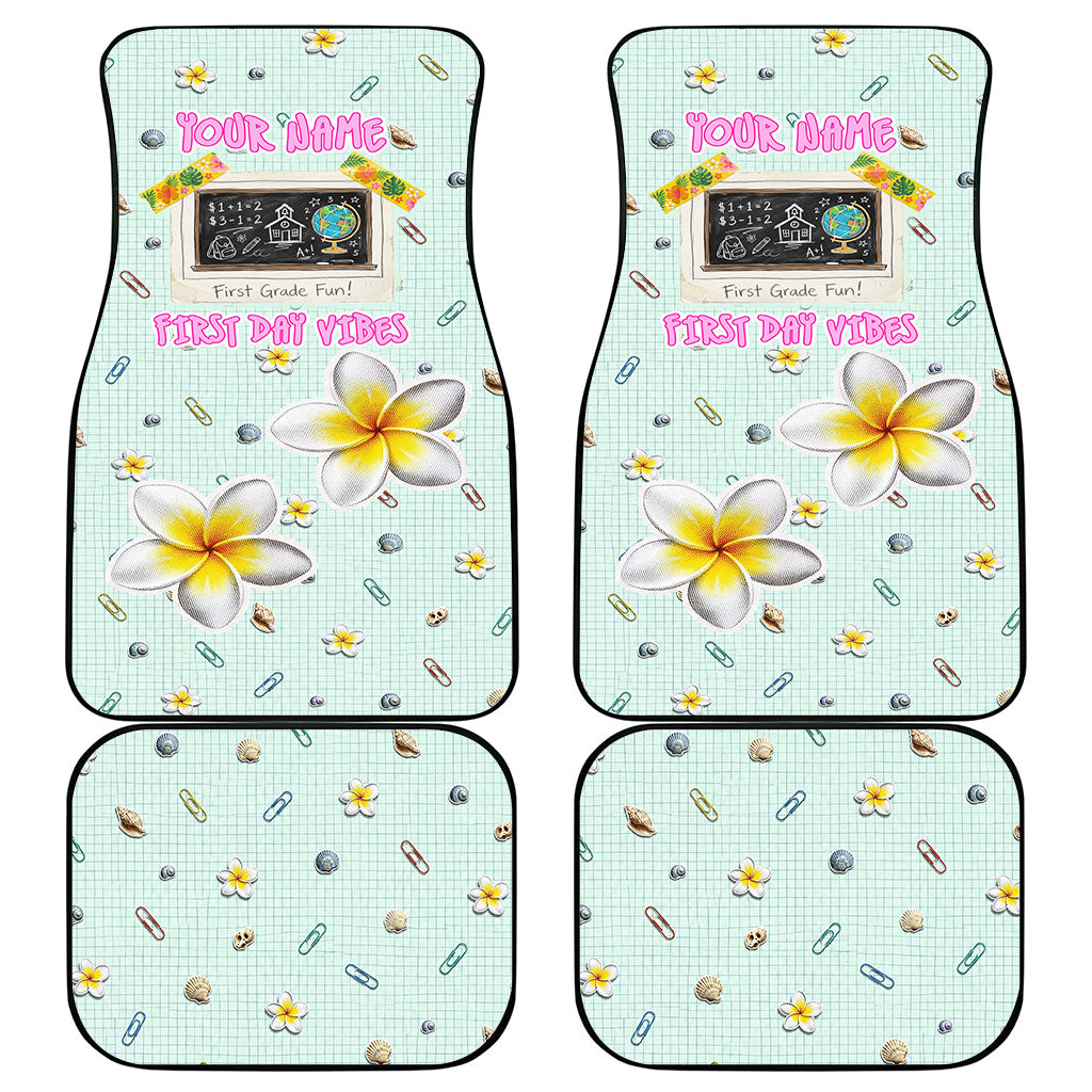 Personalized Hawaii Back To School Dolphin Car Mats Grid Notebook Background With Dolphin Mascot And Plumeria Flowers TS04 - Polynesian Pride