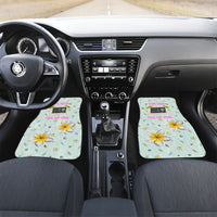 Personalized Hawaii Back To School Dolphin Car Mats Grid Notebook Background With Dolphin Mascot And Plumeria Flowers TS04 Set 2pcs - Front Green White - Polynesian Pride