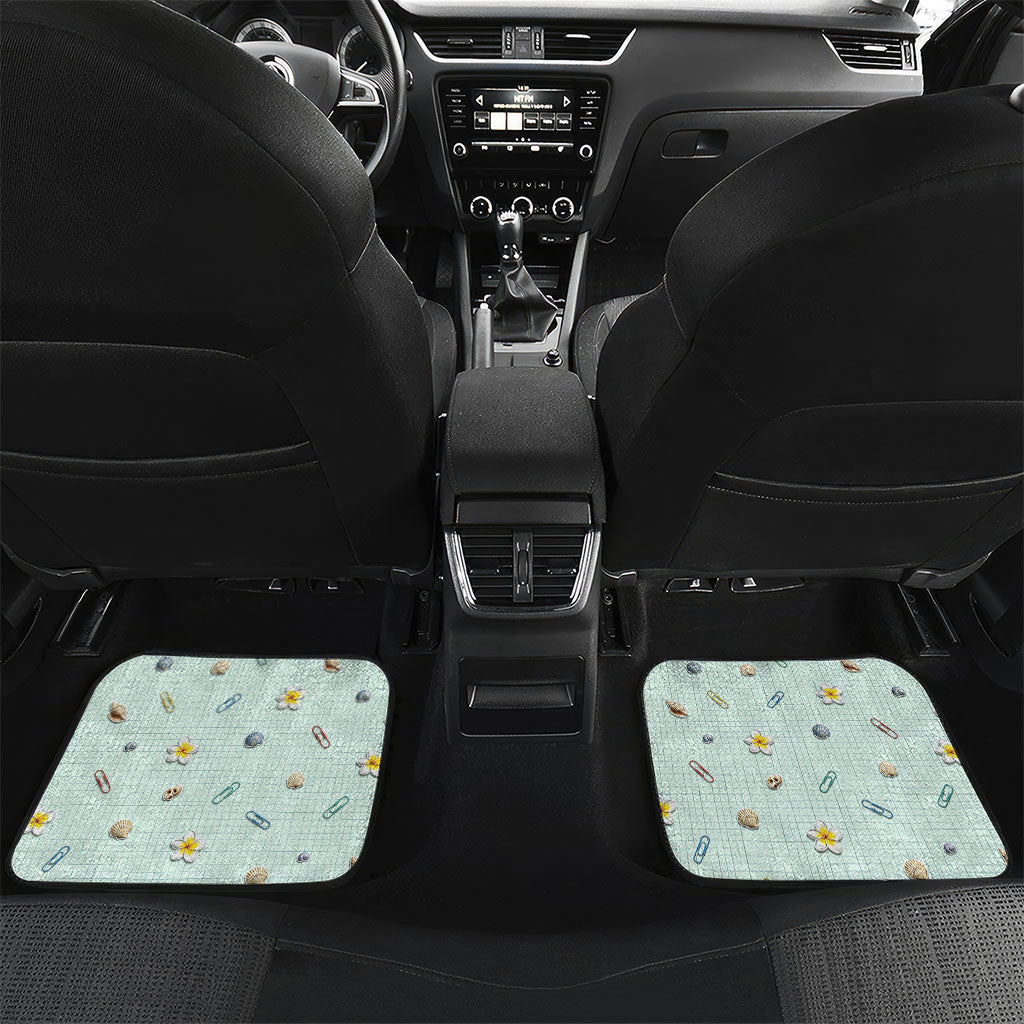 Personalized Hawaii Back To School Dolphin Car Mats Grid Notebook Background With Dolphin Mascot And Plumeria Flowers TS04 Set 2pcs - Back Green White - Polynesian Pride