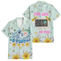 Personalized Hawaii Back To School Dolphin Family Matching Puletasi and Hawaiian Shirt Grid Notebook Background With Dolphin Mascot And Plumeria Flowers TS04 Dad's Shirt - Short Sleeve Green White - Polynesian Pride