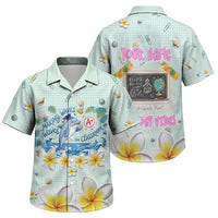 Personalized Hawaii Back To School Dolphin Family Matching Puletasi and Hawaiian Shirt Grid Notebook Background With Dolphin Mascot And Plumeria Flowers TS04 Son's Shirt Green White - Polynesian Pride