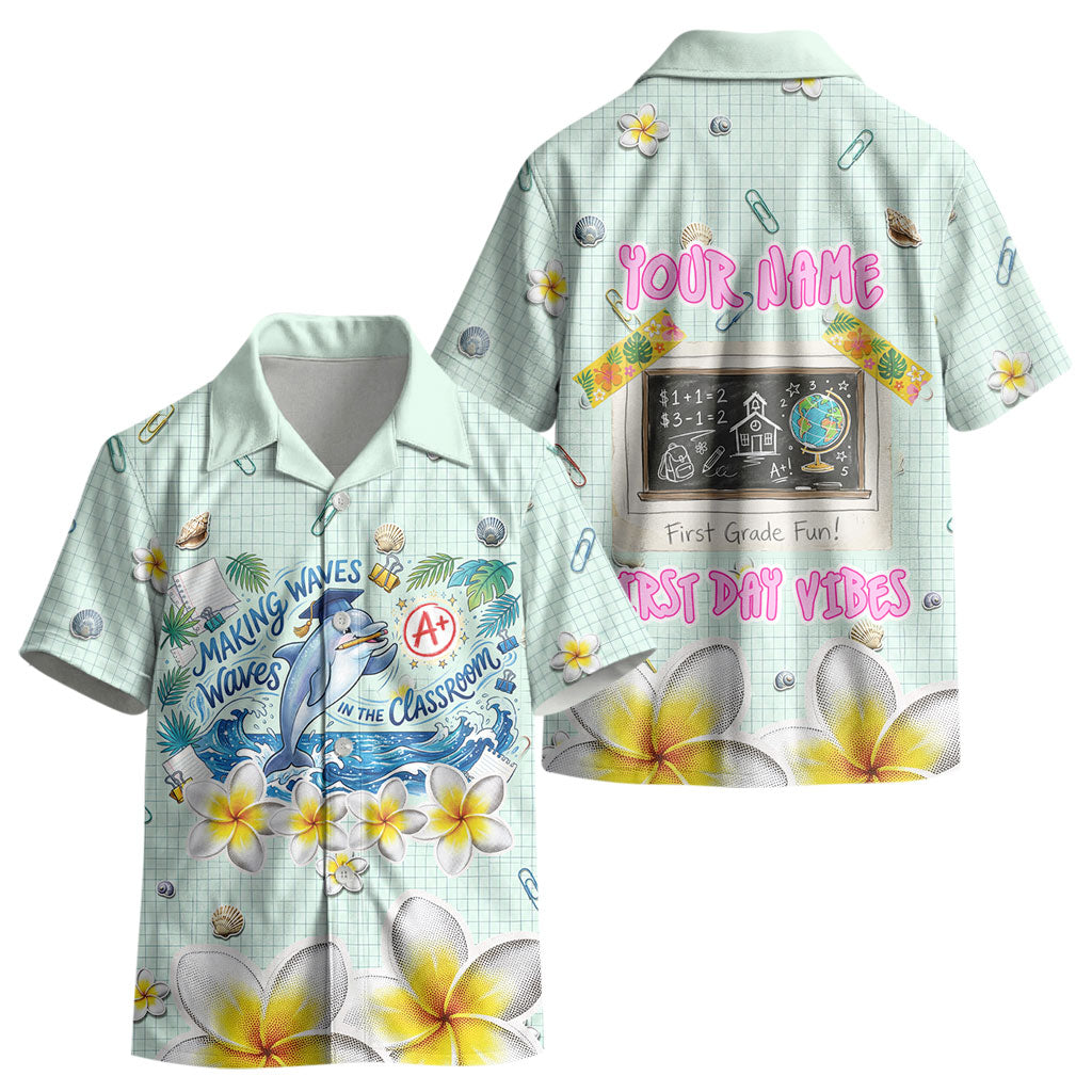 Personalized Hawaii Back To School Dolphin Kid Hawaiian Shirt Grid Notebook Background With Dolphin Mascot And Plumeria Flowers TS04 - Polynesian Pride