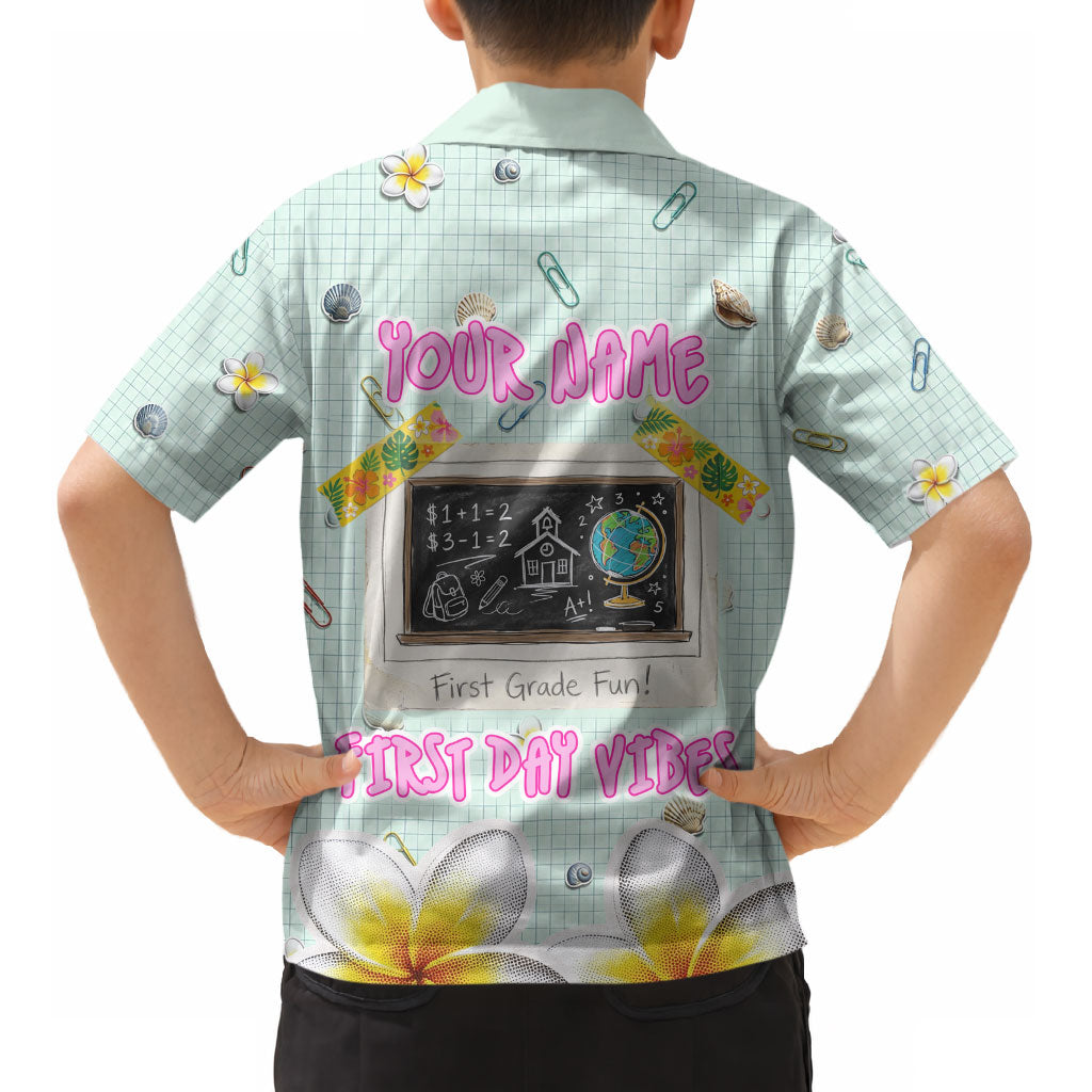 Personalized Hawaii Back To School Dolphin Kid Hawaiian Shirt Grid Notebook Background With Dolphin Mascot And Plumeria Flowers TS04 - Polynesian Pride