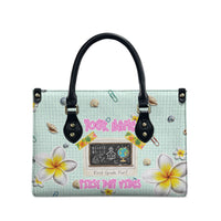 Personalized Hawaii Back To School Dolphin Leather Bag Grid Notebook Background With Dolphin Mascot And Plumeria Flowers TS04 - Polynesian Pride