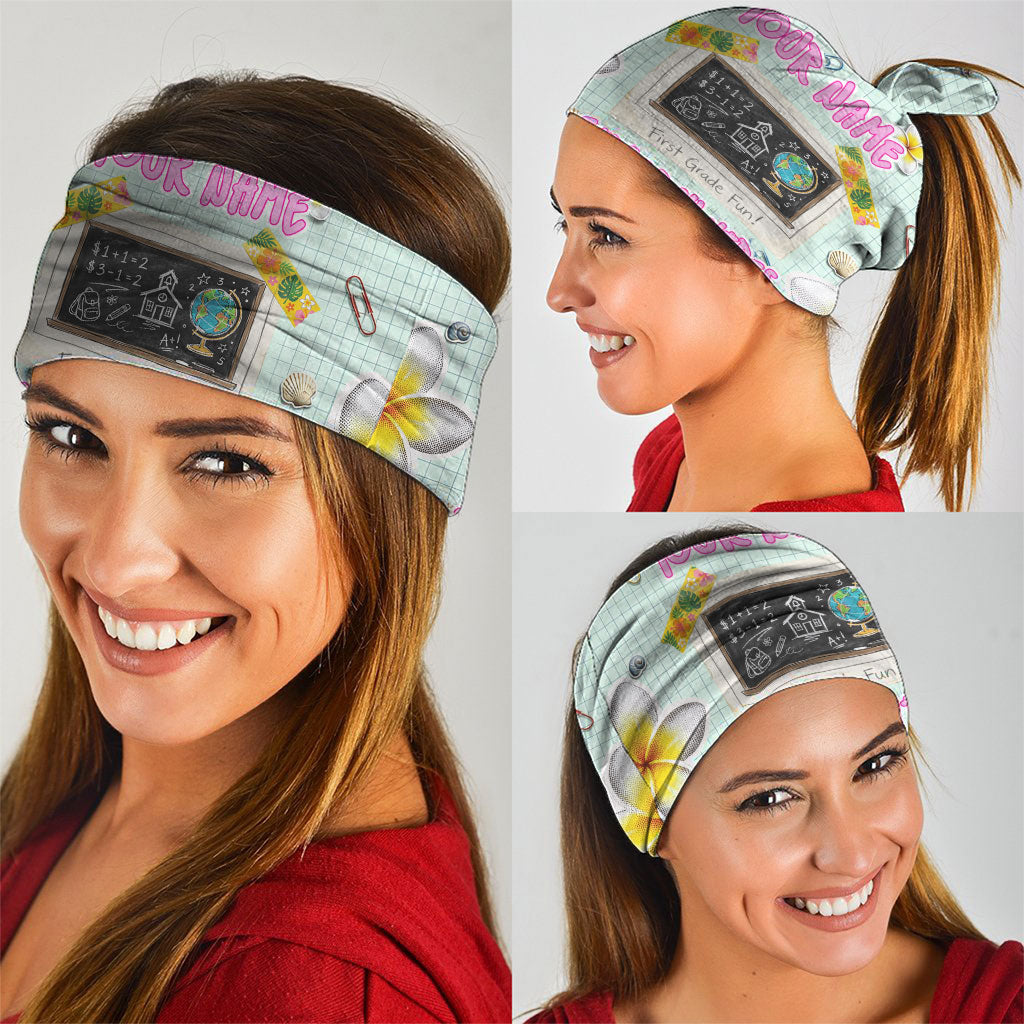 Personalized Hawaii Back To School Dolphin Neck Gaiter Grid Notebook Background With Dolphin Mascot And Plumeria Flowers TS04 - Polynesian Pride