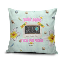 Personalized Hawaii Back To School Dolphin Pillow Cover Grid Notebook Background With Dolphin Mascot And Plumeria Flowers TS04 Green White - Polynesian Pride