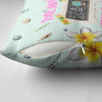 Personalized Hawaii Back To School Dolphin Pillow Cover Grid Notebook Background With Dolphin Mascot And Plumeria Flowers TS04 - Polynesian Pride