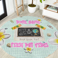Personalized Hawaii Back To School Dolphin Round Carpet Grid Notebook Background With Dolphin Mascot And Plumeria Flowers TS04 Green White - Polynesian Pride
