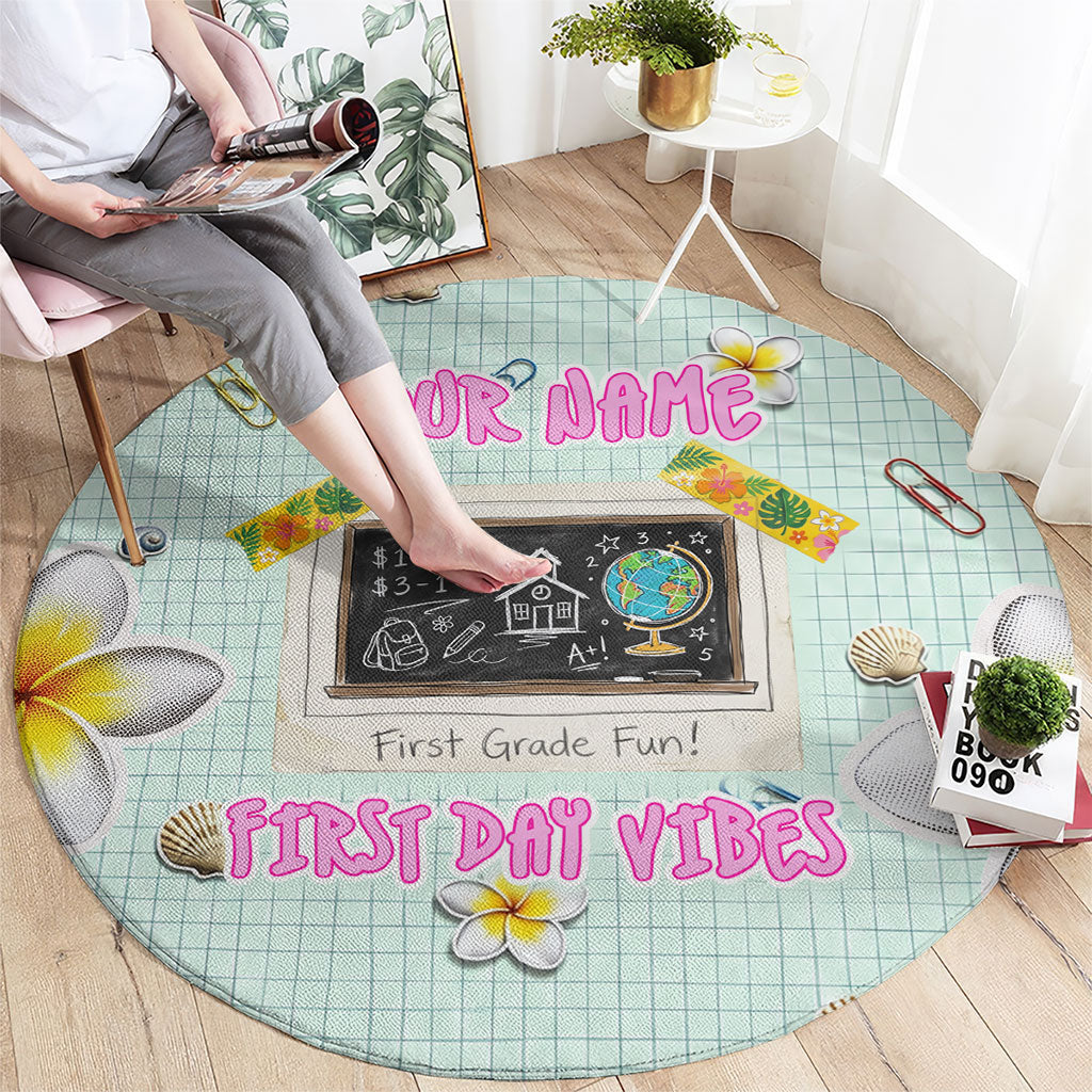 Personalized Hawaii Back To School Dolphin Round Carpet Grid Notebook Background With Dolphin Mascot And Plumeria Flowers TS04 - Polynesian Pride