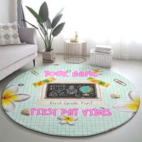 Personalized Hawaii Back To School Dolphin Round Carpet Grid Notebook Background With Dolphin Mascot And Plumeria Flowers TS04 - Polynesian Pride