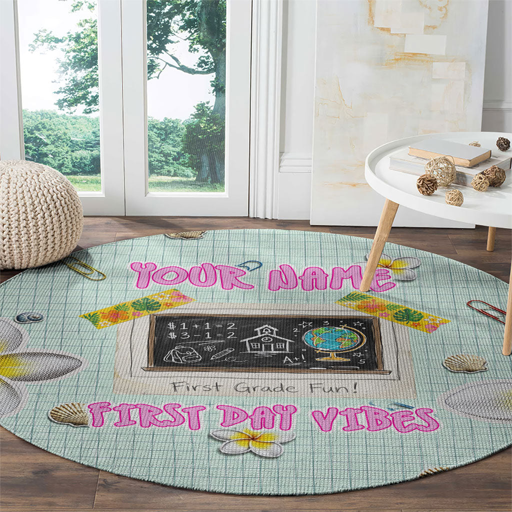 Personalized Hawaii Back To School Dolphin Round Carpet Grid Notebook Background With Dolphin Mascot And Plumeria Flowers TS04 - Polynesian Pride