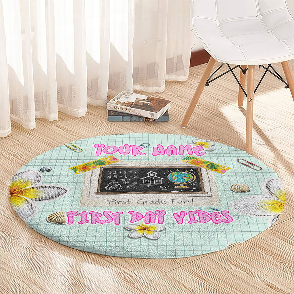 Personalized Hawaii Back To School Dolphin Round Carpet Grid Notebook Background With Dolphin Mascot And Plumeria Flowers TS04 - Polynesian Pride