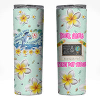 Personalized Hawaii Back To School Dolphin Skinny Tumbler Grid Notebook Background With Dolphin Mascot And Plumeria Flowers TS04 Green White - Polynesian Pride