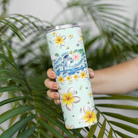 Personalized Hawaii Back To School Dolphin Skinny Tumbler Grid Notebook Background With Dolphin Mascot And Plumeria Flowers TS04 - Polynesian Pride
