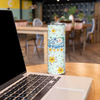 Personalized Hawaii Back To School Dolphin Skinny Tumbler Grid Notebook Background With Dolphin Mascot And Plumeria Flowers TS04 - Polynesian Pride