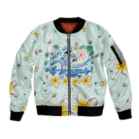 Personalized Hawaii Back To School Dolphin Sleeve Zip Bomber Jacket Grid Notebook Background With Dolphin Mascot And Plumeria Flowers TS04 Unisex Green White - Polynesian Pride