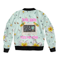 Personalized Hawaii Back To School Dolphin Sleeve Zip Bomber Jacket Grid Notebook Background With Dolphin Mascot And Plumeria Flowers TS04 - Polynesian Pride