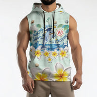 Personalized Hawaii Back To School Dolphin Sleeveless Hoodie Grid Notebook Background With Dolphin Mascot And Plumeria Flowers TS04 - Polynesian Pride