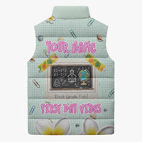 Personalized Hawaii Back To School Dolphin Sleeveless Puffer Jacket Grid Notebook Background With Dolphin Mascot And Plumeria Flowers TS04 - Polynesian Pride