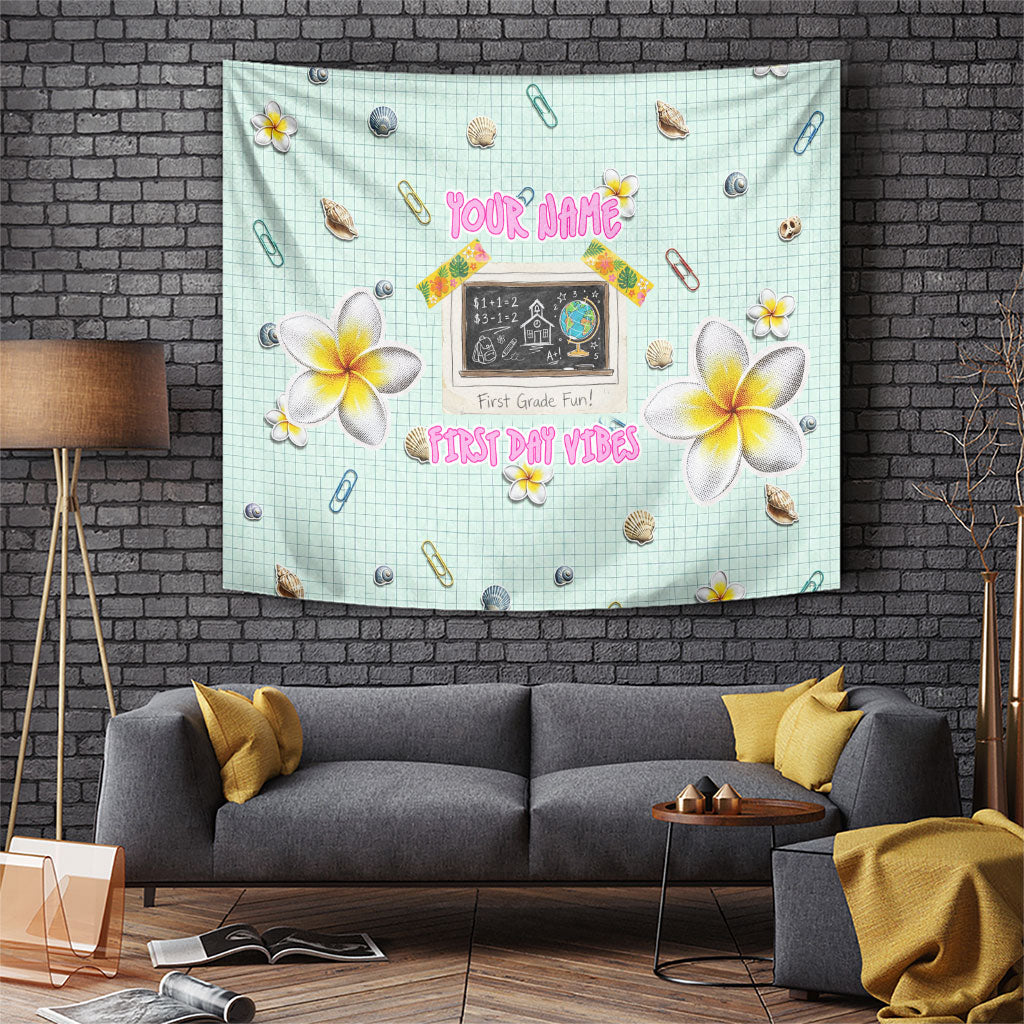 Personalized Hawaii Back To School Dolphin Tapestry Grid Notebook Background With Dolphin Mascot And Plumeria Flowers TS04 Green White - Polynesian Pride