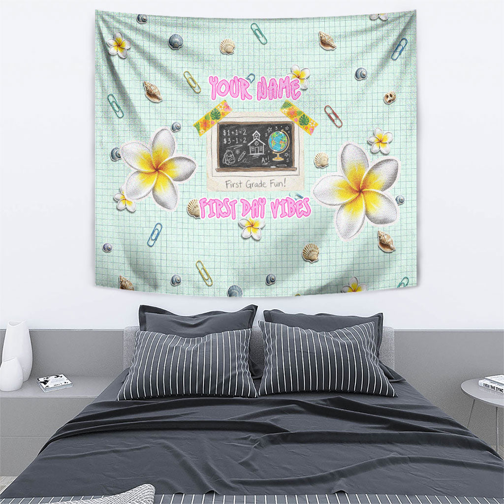 Personalized Hawaii Back To School Dolphin Tapestry Grid Notebook Background With Dolphin Mascot And Plumeria Flowers TS04 - Polynesian Pride