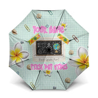 Personalized Hawaii Back To School Dolphin Umbrella Grid Notebook Background With Dolphin Mascot And Plumeria Flowers TS04 One Size Folded 11.42 inch Opened Diameter 37.4 inch Green White - Polynesian Pride