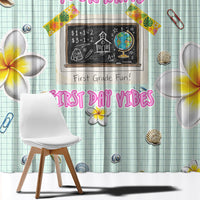 Personalized Hawaii Back To School Dolphin Window Curtain Grid Notebook Background With Dolphin Mascot And Plumeria Flowers TS04 - Polynesian Pride