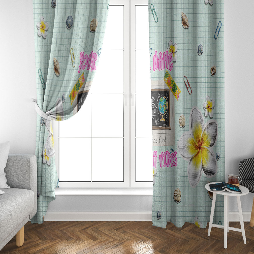 Personalized Hawaii Back To School Dolphin Window Curtain Grid Notebook Background With Dolphin Mascot And Plumeria Flowers TS04 - Polynesian Pride