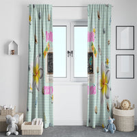 Personalized Hawaii Back To School Dolphin Window Curtain Grid Notebook Background With Dolphin Mascot And Plumeria Flowers TS04 - Polynesian Pride