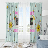 Personalized Hawaii Back To School Dolphin Window Curtain Grid Notebook Background With Dolphin Mascot And Plumeria Flowers TS04 - Polynesian Pride