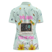 Personalized Hawaii Back To School Dolphin Women Polo Shirt Grid Notebook Background With Dolphin Mascot And Plumeria Flowers TS04 - Polynesian Pride