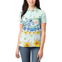 Personalized Hawaii Back To School Dolphin Women Polo Shirt Grid Notebook Background With Dolphin Mascot And Plumeria Flowers TS04 - Polynesian Pride