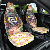 Personalized Hawaii School Club Back To Class Car Seat Cover Retro Tropical Hibiscus Pattern With Open Notebook TS04 One Size White Orange - Polynesian Pride