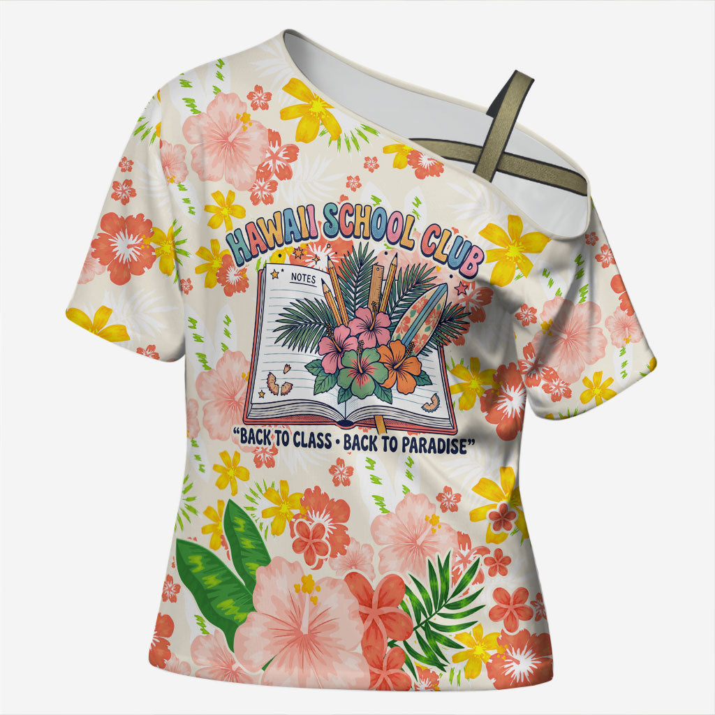 Personalized Hawaii School Club Back To Class Cross Shoulder Shirt Retro Tropical Hibiscus Pattern With Open Notebook TS04 Female White Orange - Polynesian Pride