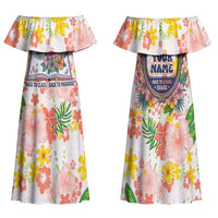 Personalized Hawaii School Club Back To Class Family Matching Off Shoulder Maxi Dress and Hawaiian Shirt Retro Tropical Hibiscus Pattern With Open Notebook TS04 Mom's Dress White Orange - Polynesian Pride