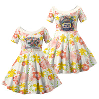 Personalized Hawaii School Club Back To Class Family Matching Off Shoulder Maxi Dress and Hawaiian Shirt Retro Tropical Hibiscus Pattern With Open Notebook TS04 Daughter's Dress White Orange - Polynesian Pride