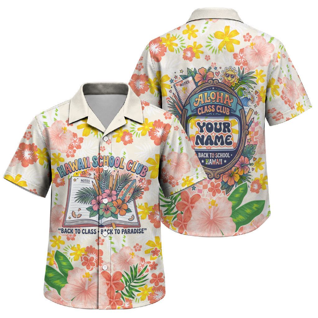Personalized Hawaii School Club Back To Class Family Matching Off Shoulder Maxi Dress and Hawaiian Shirt Retro Tropical Hibiscus Pattern With Open Notebook TS04 Son's Shirt White Orange - Polynesian Pride