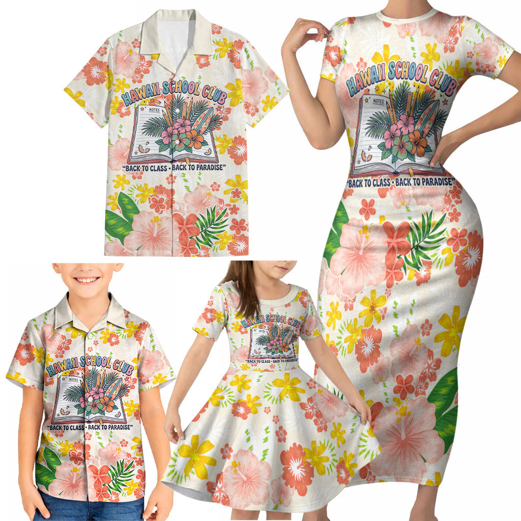 Personalized Hawaii School Club Back To Class Family Matching Short Sleeve Bodycon Dress and Hawaiian Shirt Retro Tropical Hibiscus Pattern With Open Notebook TS04 - Polynesian Pride