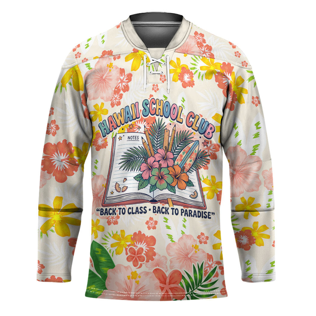 Personalized Hawaii School Club Back To Class Hockey Jersey Retro Tropical Hibiscus Pattern With Open Notebook TS04 Unisex White Orange - Polynesian Pride
