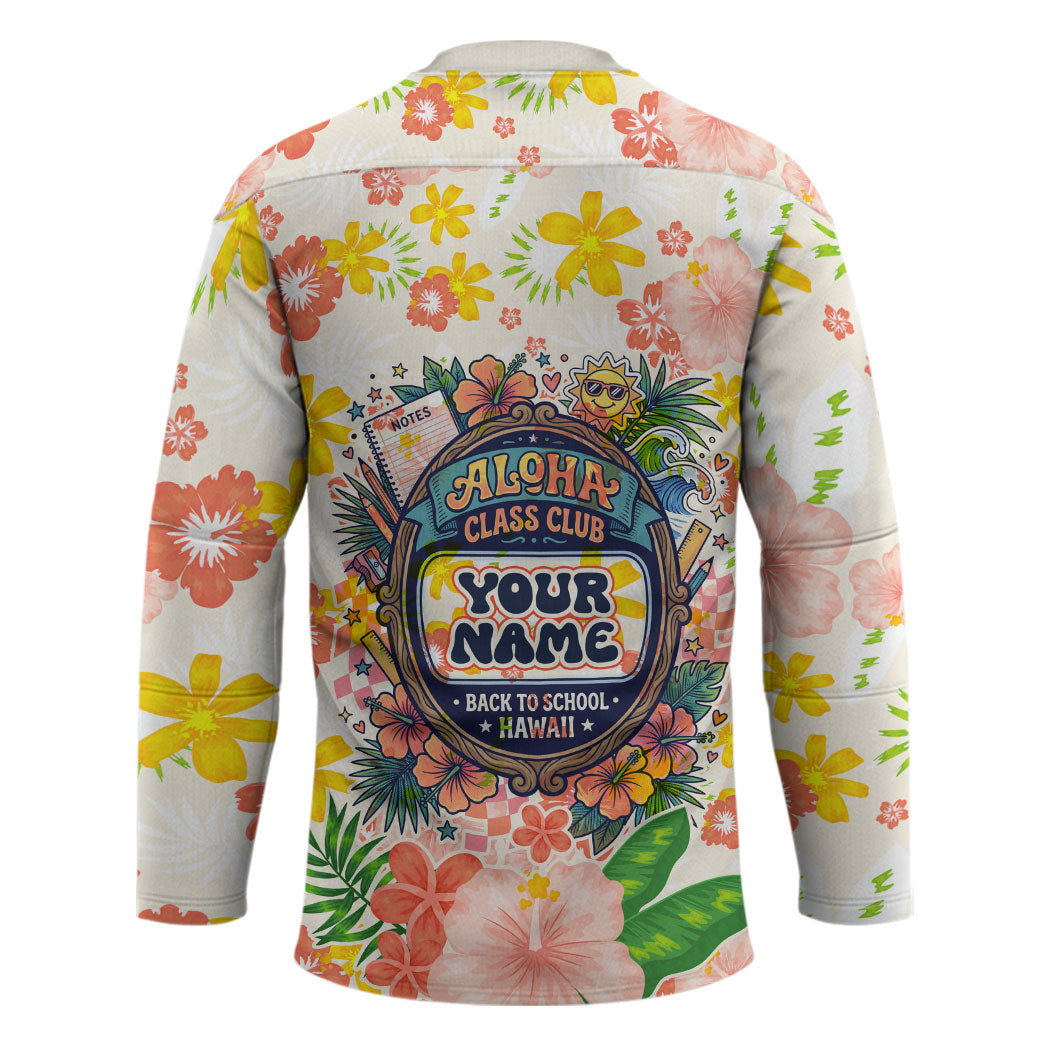 Personalized Hawaii School Club Back To Class Hockey Jersey Retro Tropical Hibiscus Pattern With Open Notebook TS04 - Polynesian Pride