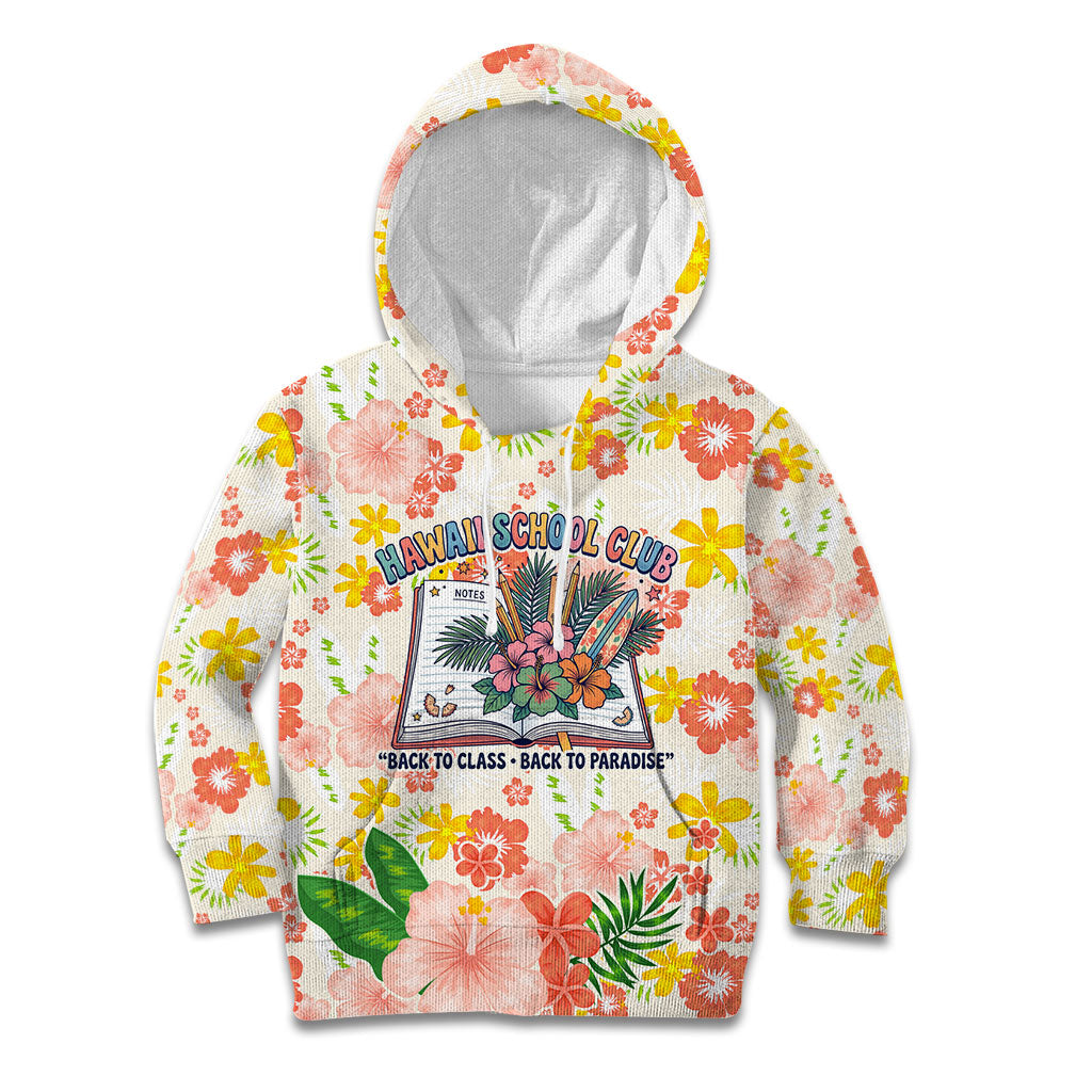 Personalized Hawaii School Club Back To Class Kid Hoodie Retro Tropical Hibiscus Pattern With Open Notebook TS04 Hoodie White Orange - Polynesian Pride