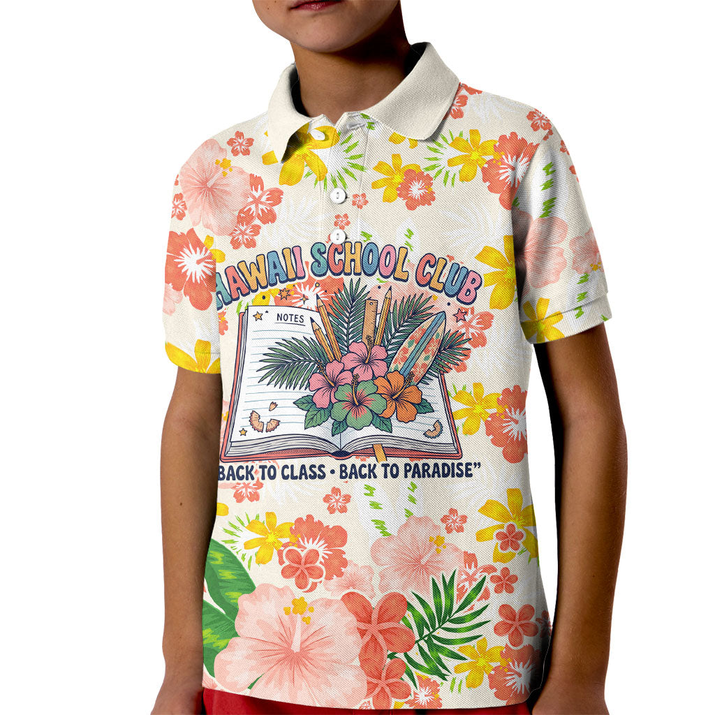 Personalized Hawaii School Club Back To Class Kid Polo Shirt Retro Tropical Hibiscus Pattern With Open Notebook TS04 Kid White Orange - Polynesian Pride