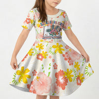 Personalized Hawaii School Club Back To Class Kid Short Sleeve Dress Retro Tropical Hibiscus Pattern With Open Notebook TS04 KID White Orange - Polynesian Pride